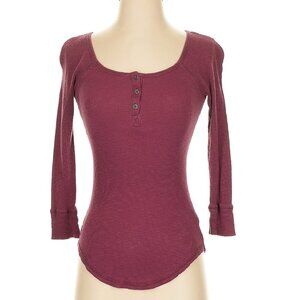 Bella Swan Style Fitted Red Button Down Henley 3/4 Sleeve